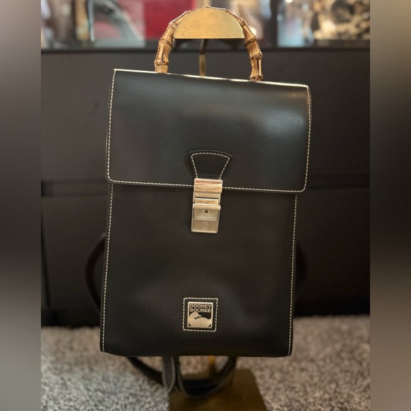 Dooney & Bourke Handbags - Dooney & Bourke Black Leather Bamboo-Handle Backpack